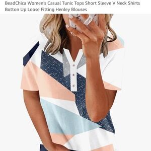 Geometric design Henley style blouse size XXL